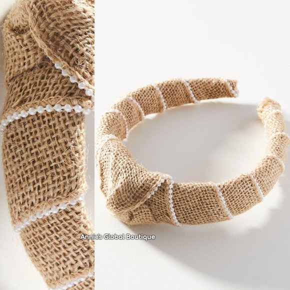 NWT, Anthropologie Woven Faux Pearl Embellished Jute Headband - Picture 5 of 10
